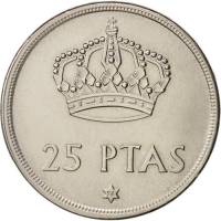 (№1975km808) Монета Испания 1975 год 25 Pesetas (ж/6-конечная звезда усилителя)