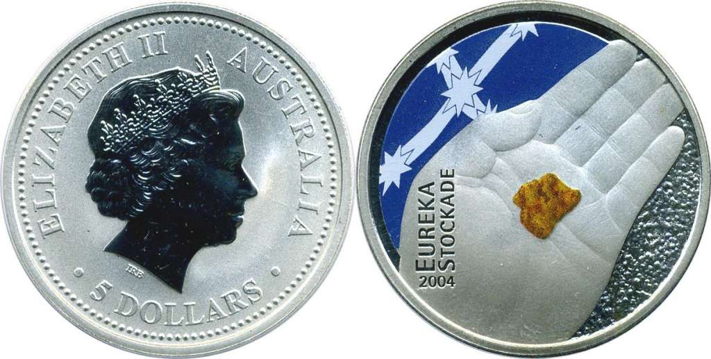 (2004) Монета Австралия 2004 год 5 долларов &quot;Битва у форта Эврека 150 лет&quot;  Медь-Никель  Буклет с ма