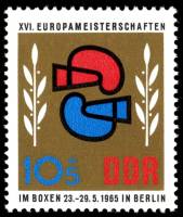 (1965-017) Марка Германия (ГДР) "Перчатки"    ЧЕ по боксу III Θ