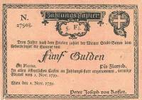 (№1759P-A1 A) Банкнота Австрия 1759 год "5 Gulden"