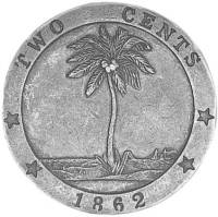 (№1862km4) Монета Либерия 1862 год 2 Cents (4 звезды)