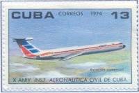 (1974-076) Марка Куба "ИЛ-62"    10 лет Института гражданской авиации III O