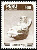 (№1985-1306) Марка Перу 1985 год "Cultura Wari Robles Moqo bisque llama head", Гашеная