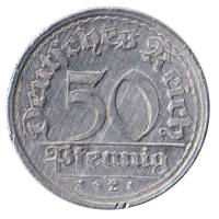 (1921g) Монета Германия Веймарская республика 1921 год 50 пфенингов    VF