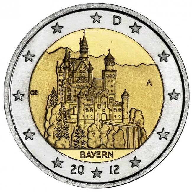 010 Монета Германия (ФРГ) 2012 год 2 евро Бавария Двор A Биметалл  UNC