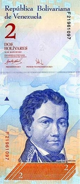 2007 Банкнота Венесуэла 2007 год 2 боливара Франсиско Миранда   UNC