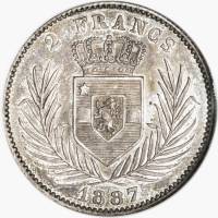 (№1887km7) Монета Конго 1887 год 2 Francs