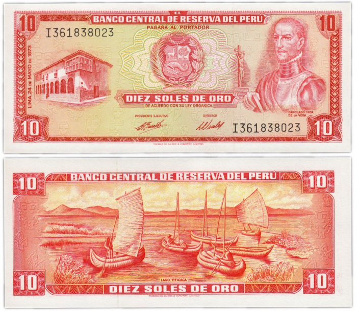 (1973) Банкнота Перу 1973 год 10 солей &quot;Инка Гарсиласо де ла Вега&quot;   UNC