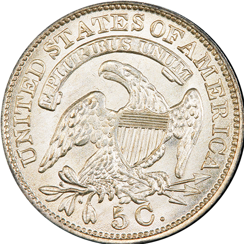 (1836, большая 5 С) Монета США 1836 год 5 центов   Серебро Ag 892  XF