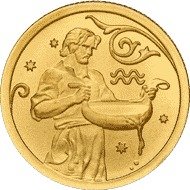 (035 спмд) Монета Россия 2005 год 25 рублей "Водолей"  Золото Au 999  UNC