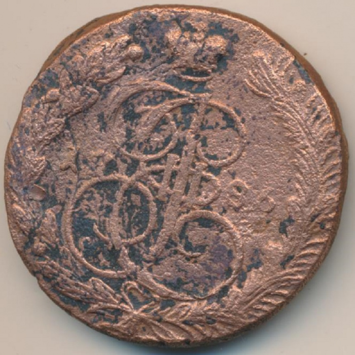 (1786, ЕМ) Монета Россия 1786 год 5 копеек &quot;Екатерина II&quot; Орёл 1778-1788 гг. Медь  F