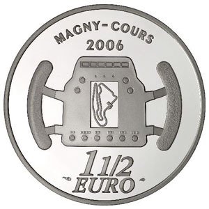 (2006) Монета Франция 2006 год 1 1/2 евро &quot;Первый гран-при Франции. 100 лет&quot;  Серебро Ag 900 Серебро