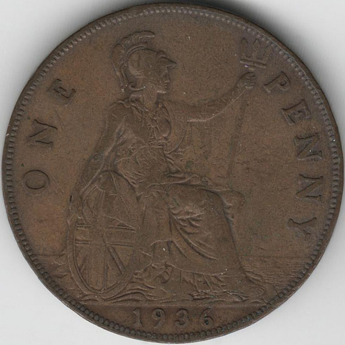 (1936) Монета Великобритания 1936 год 1 пенни &quot;Георг V&quot;  Бронза  VF