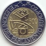 () Монета Италия 1999 год 500  ""   Биметалл  UNC