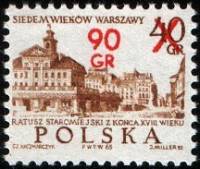 (1972-069) Марка Польша "Старая ратуша"  Надпечатка 90 GR  700-летие Варшавы (Стандартный выпуск) II