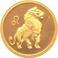 (039ммд) Монета Россия 2003 год 50 рублей "Лев"  Золото Au 999  UNC
