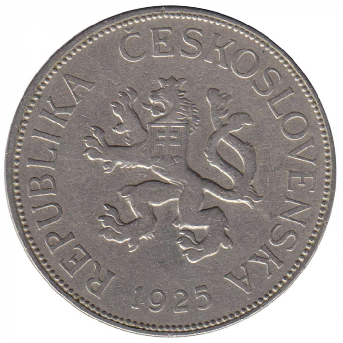 Монета Чехословакия 1925 год 5 крон, VF