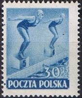 (1952-030) Марка Польша "Плавание"   День спорта II Θ