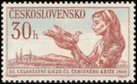 (1960-026) Марка Чехословакия "Сестра милосердия и голубь мира"   3-ий Конгресс Красного Креста и По