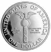 (1989d, перевёнрн. реверс) Монета США 1989 год 1 доллар   Конгресс США. 200 лет Серебро Ag 900  UNC