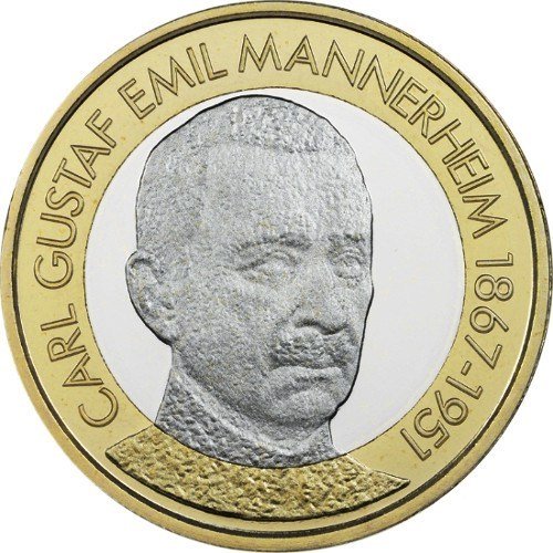 (055) Монета Финляндия 2017 год 5 евро &quot;Карл Маннергейм&quot; 2. Диаметр 27,25 мм Биметалл  UNC
