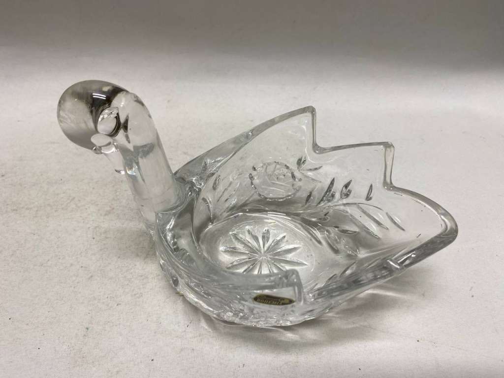Салатник ладья лебедь хрусталь СССР Богемия