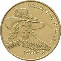 (028) Монета Польша 1999 год 2 злотых "Владислав IV Ваза"  Латунь  UNC