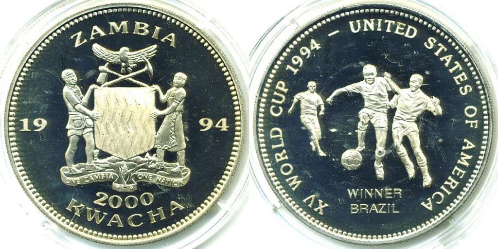 (1994) Монета Замбия 1994 год 2000 квача &quot;ЧМ по Футболу США 1994&quot;  Медь-Никель  Буклет с маркой