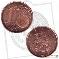 (2008) Монета Финляндия 2008 год 1 евроцент  3-й тип образца 2008, буквы FI, знак МД у канта Сталь, 