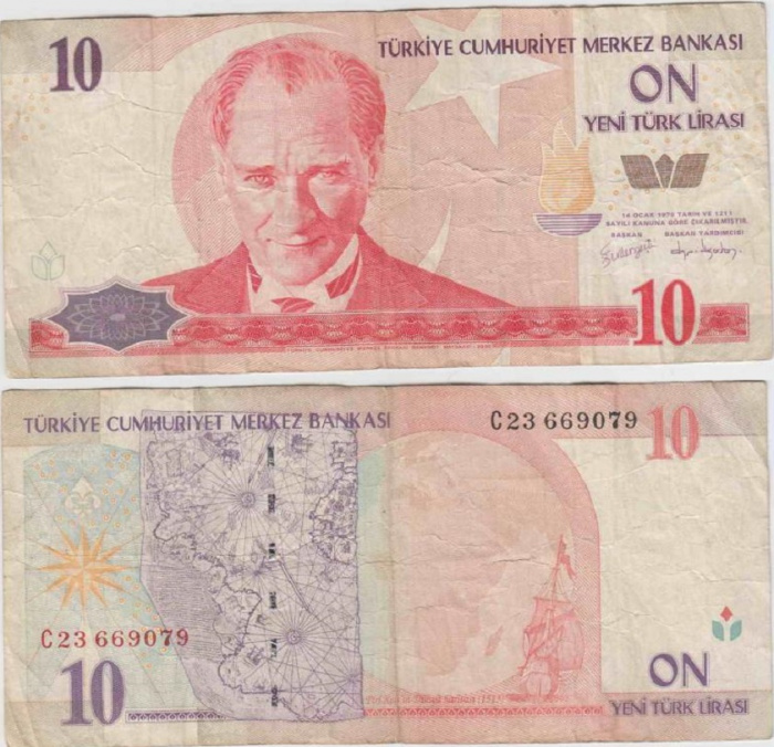 (2005) Банкнота Турция 2005 год 10 новых лир &quot;Мустафа Кемаль Ататюрк&quot;   VF