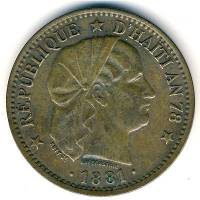 (№1881km43) Монета Гаити 1881 год 2 Centimes