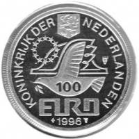 (№1996) Монета Нидерланды 1996 год 100 Ecu (Усилитель ЭБУ)