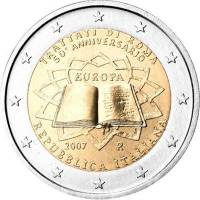 (004) Монета Италия 2007 год 2 евро "Римский договор 50 лет"  Биметалл  UNC