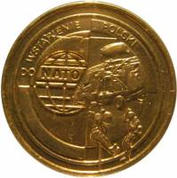 (025) Монета Польша 1999 год 2 злотых "Вступление в НАТО"  Латунь  UNC