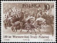 (1986-014) Марка Польша "Пожарная бригада"    150 лет Пожарной службе Варшавы III O
