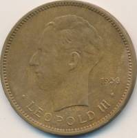 (1936) Монета Бельгийское Конго 1936 год 5 франков "Леопольд III"  Бронза  XF