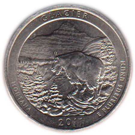 (007p) Монета США 2011 год 25 центов &quot;Глейшер&quot;  Цветной аверс Медь-Никель  COLOR. Цветная