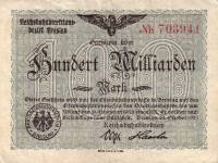 (№1923P-S1140) Банкнота Германия 1923 год "100,000,000,000 Mark"