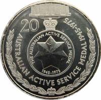 (№2017) Монета Австралия 2017 год 20 Cents (Легенды Анзак, 1945-75 - австралийской службе медаль)