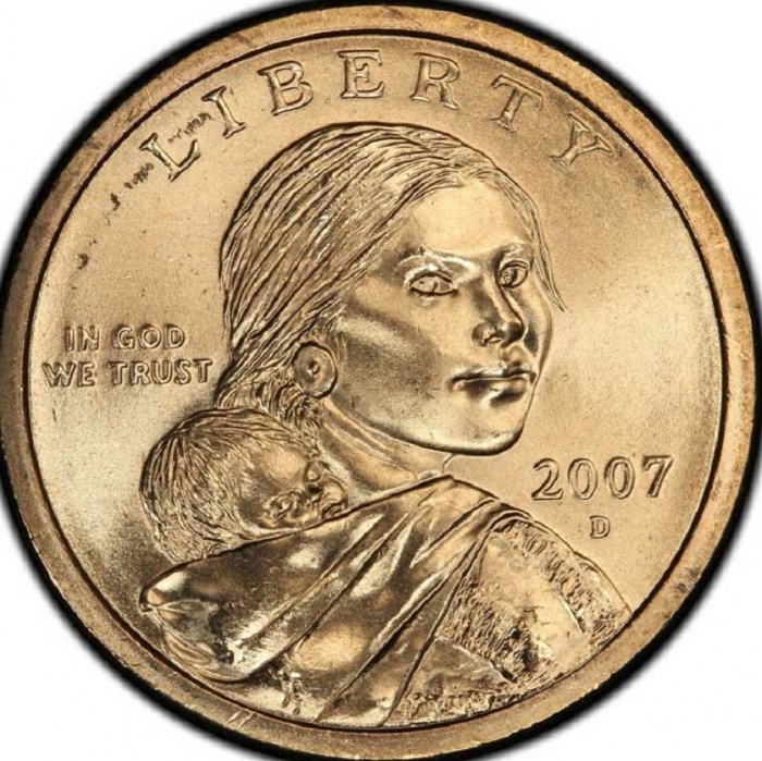 (2007d) Монета США 2007 год 1 доллар &quot;Орёл&quot;  Сакагавея Латунь  UNC