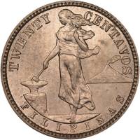 (№1928km174) Монета Филиппины 1928 год 20 Centavos (Двадцать. Мул)