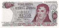 (,) Банкнота Аргентина 1975 год 10 песо "Мануэль Бельграно" Decreto-Ley  UNC