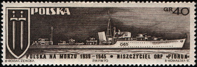 (1970-044) Марка Польша &quot;Эсминец Пирун&quot;    Морская война 1939-1945 III Θ