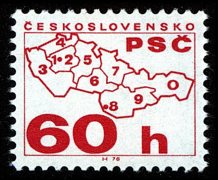 (1976-044) Марка Чехословакия &quot;Карта с почтовым индексом&quot; ,  III Θ