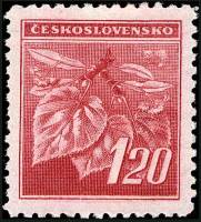 (1945-024) Марка Чехословакия "Липовая ветка (Розовая)" ,  III O