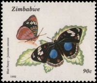 (№1992-491) Марка Зимбабве 1992 год "Темно-синие анютины глазки Junonia oenone", Гашеная