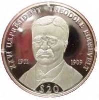 (№2000km892) Монета Либерия 2000 год 20 Dollars (Теодор Рузвельт)