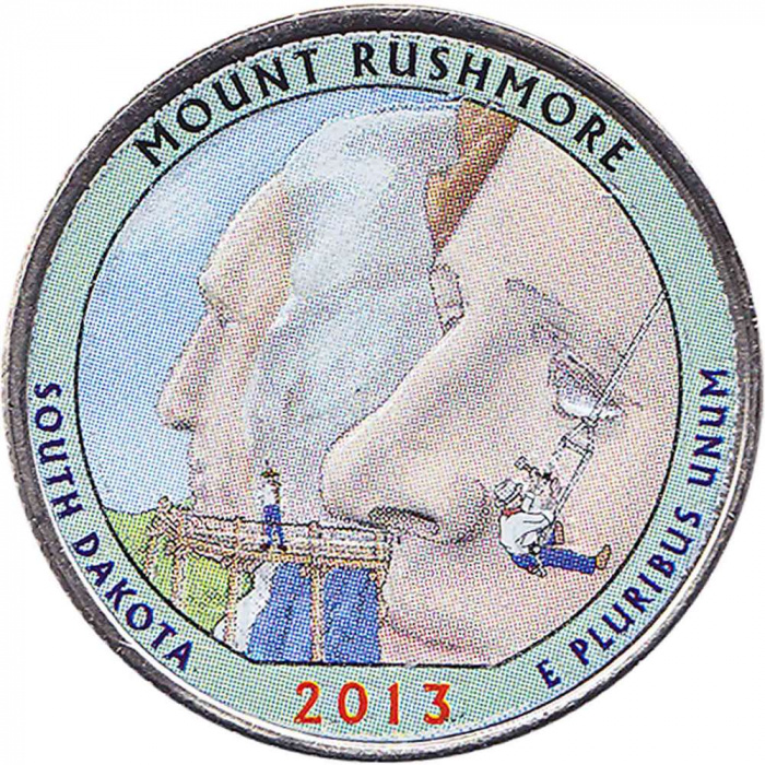 (020p) Монета США 2013 год 25 центов &quot;Гора Рашмор&quot;  Вариант №1 Медь-Никель  COLOR. Цветная