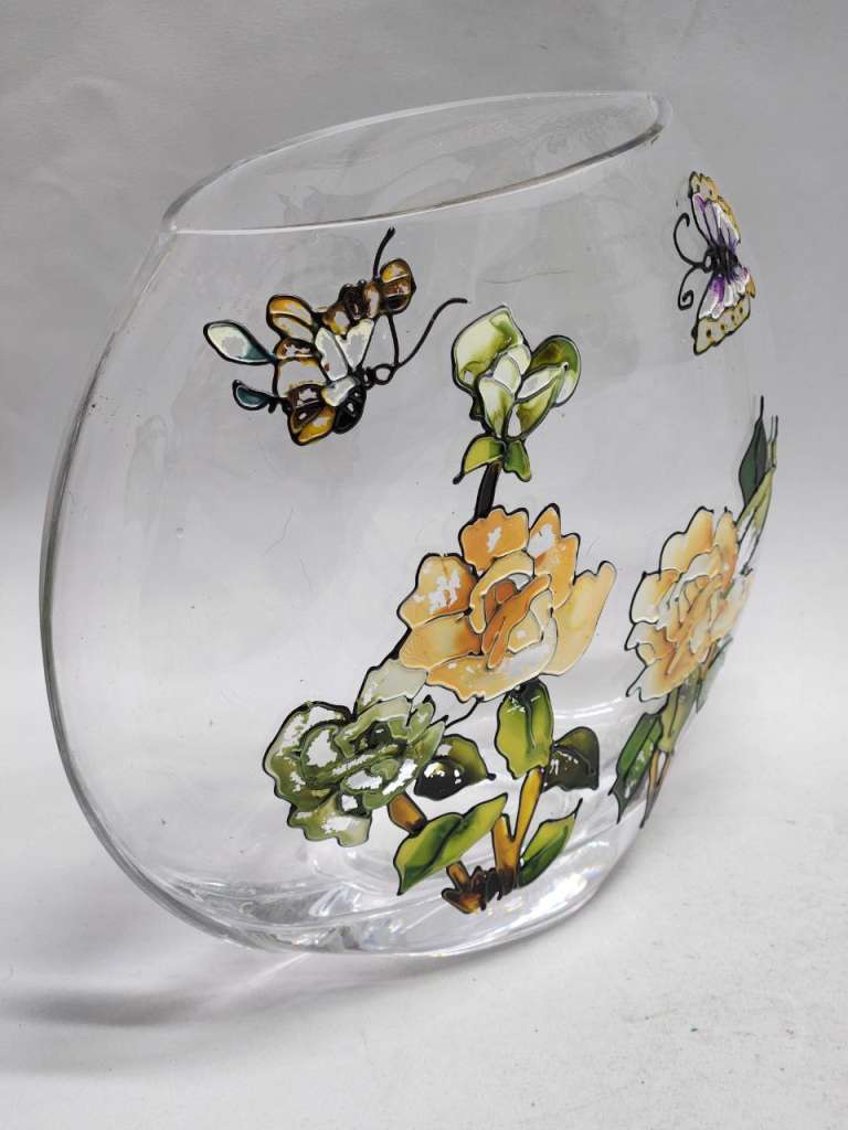 Ваза стекло прозрачная с цветочным рисунком 