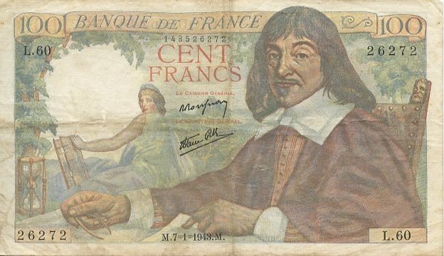 (№1943P-101b) Банкнота Франция 1943 год &quot;100 Francs&quot; (Подписи: Rousseau  Favre-Gilly)